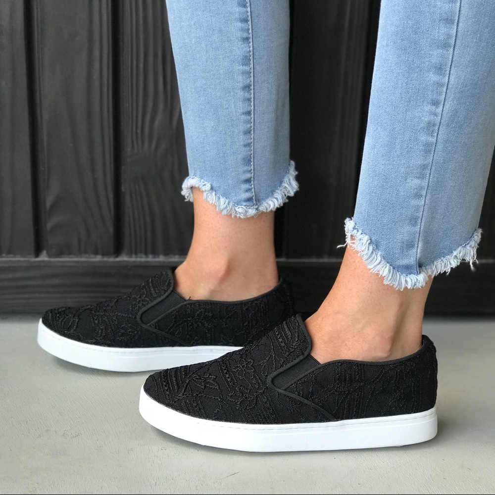 Black Lace Slip On Espadrille Sneakers - Picture 5 of 8